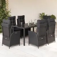 Set da Pranzo da Giardino 7 pz Nero con Cuscini in Polyrattan 3213323