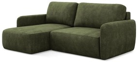 Divano angolare verde allungabile/con contenitore (con penisola a sinistra/con chaise lounge) con rivestimento in ciniglia Lilo – Makamii