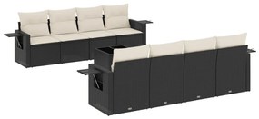 Set divani da giardino 9 pz con cuscini nero in polyrattan