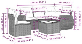 Set Divano da Giardino 6 pz con Cuscini Beige in Polyrattan