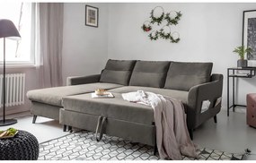 Divano letto angolare in velluto grigio scuro, angolo sinistro Stylish Stan - Miuform