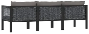 Divano a 3 posti con cuscini antracite in polyrattan