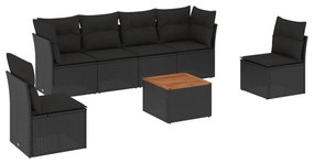 Set divani da giardino con cuscini 7pz nero polyrattan