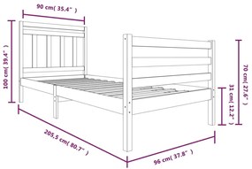 Giroletto Grigio in Legno Massello di Pino 90x200 cm