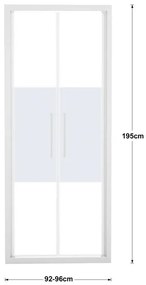 Porta doccia battente Record, L 92-96 cm x H 195 cm x SP 6 mm, profilo bianco, vetro smerigliato
