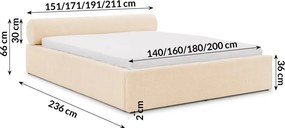 Letto matrimoniale imbottito color crema con contenitore con rete inclusa 200x200 cm Cille – Ropez