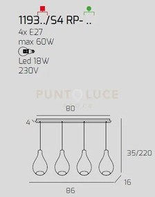 Sosp. ottone sat. 4 luci rettangolare vetri piccoli (1xam+1xbr+1xfu...