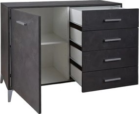 Madia Drexa in Legno 110x45 cm Antracite Spatolato con 1 Anta e 4 Cassetti