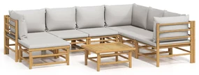 Set salotto da giardino 8pz con cuscini grigio chiaro bambù