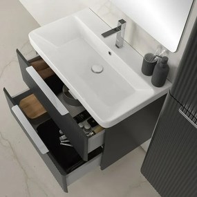 Mobile bagno sospeso 80cm antracite cannettato con cassetti, specchio e lavabo Mia