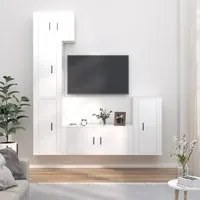 Set di Mobili Porta TV 5 pz Bianco Lucido in Legno Multistrato 3188616