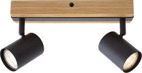 Plafoniera nera con legno 2 luci orientabile rettangolare - Jeana