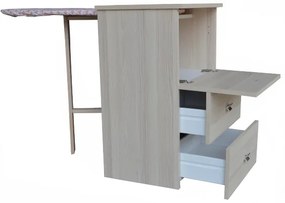 Mobile stiro asse scomparsa legno Rovere Sbiancato - 1 anta 2 cassetti