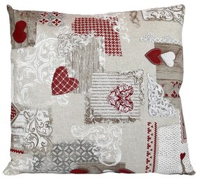 Federa cuscino 42x42 cm patchwork cuori rossi