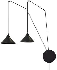 Sospensione Minimal 2 Luci Fujin In Acciao Nero E Paralume A Cono