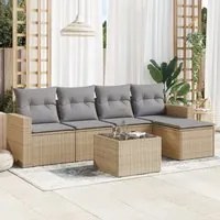 Set Divano da Giardino 6 pz con Cuscini Beige in Polyrattan 3218889