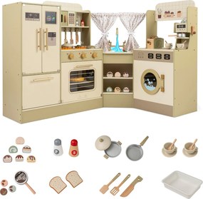 Costway Angolo giochi cucina per bambini in legno con rubinetto e fornelli realistici, Set cucinetta giocattolo con accessori per bambini 3+ anni