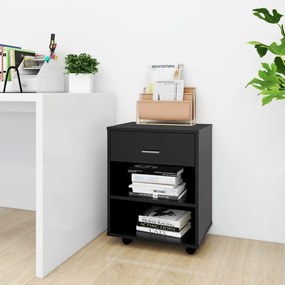 Mobiletto Con Ruote Nero 46x36x59 Cm İn Legno Multistrato /