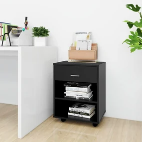 Mobiletto Con Ruote Nero 46x36x59 Cm İn Legno Multistrato /