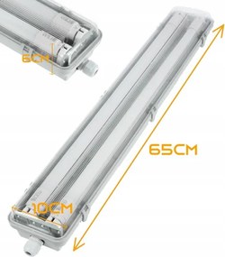 Apparecchio fluorescente tecnico LED T8, 2x G13, 10W, 230V, 6000K, 60 cm, IP65, bianco