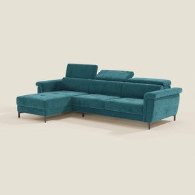 Capri Divano letto angolare con penisola contenitore e poggiatesta reclinabili - elegante tessuto smacchiabile T30