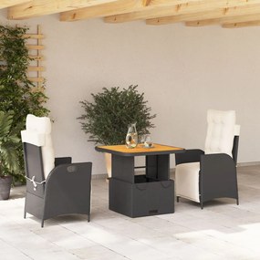 Set Da Pranzo Da Giardino 3 Pz Con Cuscini Nero İn Polyrattan /