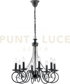 Lampadario beatrice in metallo antracite 8 luci attacco e14 63x120cm