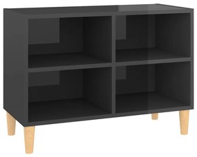 Mobile tv gambe in legno massello grigio lucido 69,5x30x50 cm