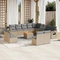 Set Divano da Giardino 14 pz con Cuscini Beige Misto Polyrattan 3257151