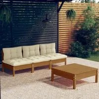 Set Divani da Giardino 4 pz con Cuscini Crema in Legno di Pino 3096085