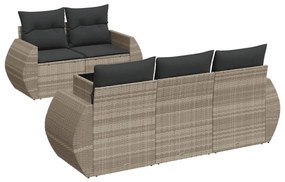 Set divano da giardino 6pz con cuscini grigio chiaro polyrattan