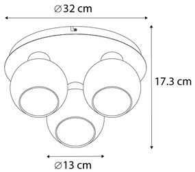 Plafoniera smart nera con vetro fumé 3 luci incl. WiFi A60 - Vidro