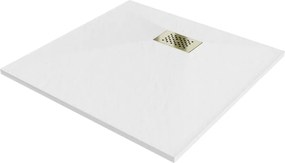 Mexen Hugo piatto doccia quadrato SMC 80 x 80 cm, bianco, copertura dorata - 42108080-G