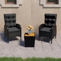 Set da Bistrot per Giardino 3 pz in Polyrattan e Acacia Nero 3058537