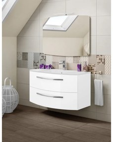 Mobile bagno con lavabo L 90 x H 48 x P 48 cm bianco lucido 2 cassetti per vasca a destra Image