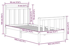 Giroletto Nero in Legno Massello 90x190 cm Single