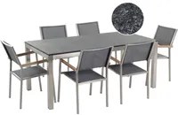 Set da pranzo da giardino grigio con piano in granito fiammato 6 posti 180 x 90 cm