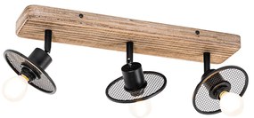 Faretto da soffitto industriale nero con legno 3 luci - Jasmine