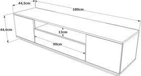 Mobile TV Da Terra 180x45x45 Bianco E Rovere Effetto Legno Frame