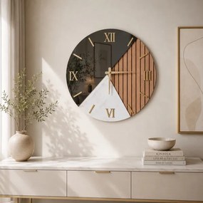 Orologio rotondo 60 cm cannettato noce marmo e specchio