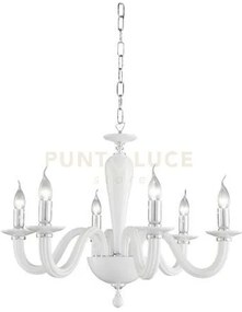 Lampadario ravel 6 luci attacco e14 bianco e cromo d.70cm