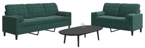 Set Di Divani 2 Pz Con Cuscini E Rinforzi Verde Scuro Velluto /