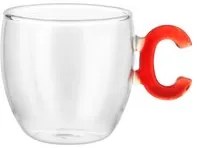 Tazzina caffè lettera C rossa in vetro borosilicato, 150 ml