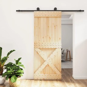 Porta Scorrevole Con Set Hardware 85x210 Cm Legno Massello Pino /