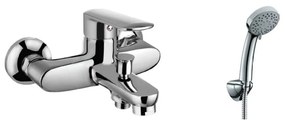 New line v2 miscelatore vasca tondo a muro con doccetta supporto e flessibile 150 cm cromo