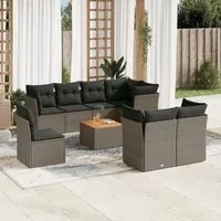 Set Divano da Giardino 9 pz con Cuscini Grigio in Polyrattancod mxl 117162