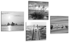 Set di quadri – Mare e spiaggia in bianco e nero