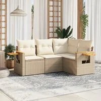 Set Divano da Giardino 4 pz con Cuscini Beige in Polyrattan 3226772