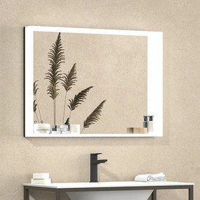 Kamalu - specchio bagno 80x60 cm cornice ripiano illuminato | kam-e800b