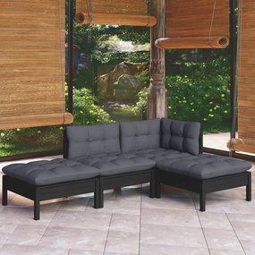 Set divani da giardino 4 pz con cuscini legno massello di pino